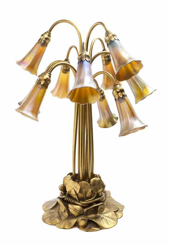 Appraisal: A Tiffany Studios Gilt Bronze and Favrile Glass Ten-Light Lily