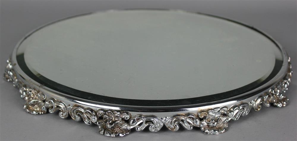 Appraisal: CONTINENTAL ROCOCO STYLE SILVERPLATED CIRCULAR MIRROR PLATEAU apparently unmarked the