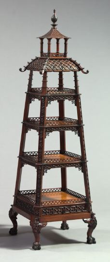 Appraisal: George III-Style Pagoda-Form Tiered Etagere in the manner of Thomas