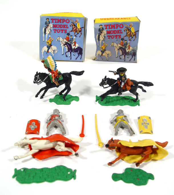 Appraisal: Four boxed Timpo Toys figure groups including a knights on