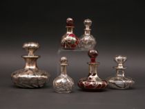 Appraisal: A Collection of Silver Overlay Decanters Late th Early th