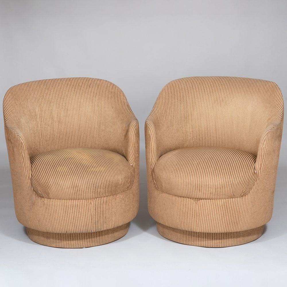 Appraisal: Pair of Corduroy Upholstered Swivel Tub Chairs x x in