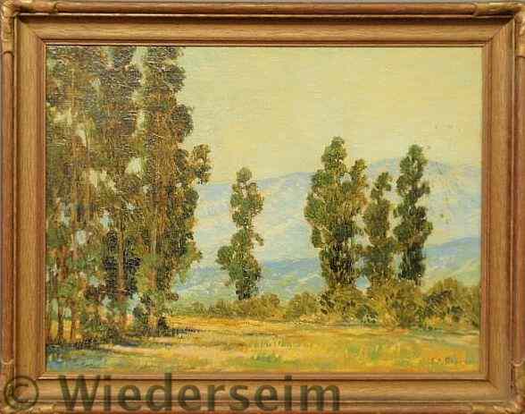 Appraisal: Oil on canvas impressionist landscape painting with a meadow bordered