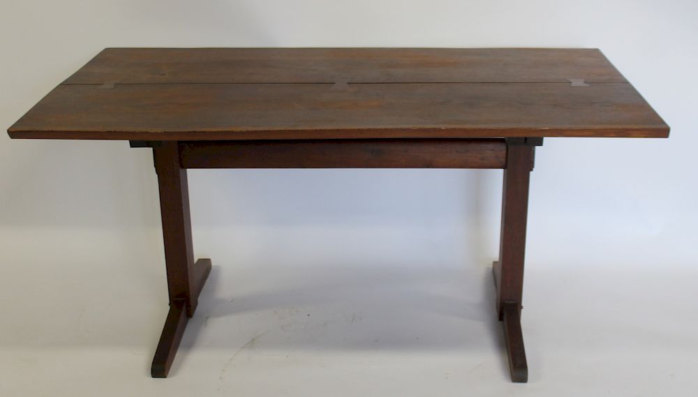 Appraisal: GEORGE NAKASHIMA - Trestle Table Trestle table with book-matched top