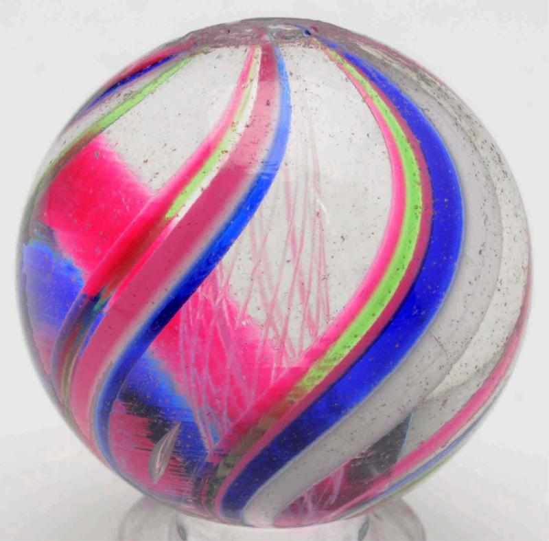 Appraisal: Rare Pink Latticino Swirl Marble Rare pink latticino swirl marble