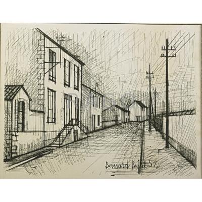 Appraisal: BERNARD BUFFET French - Lithograph of street scene framed Signed