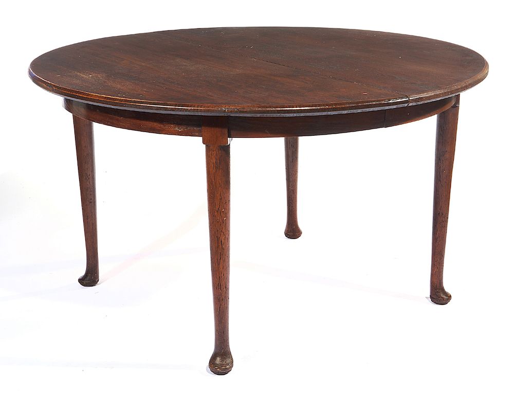 Appraisal: English Queen Anne style oak dining table with three leaves