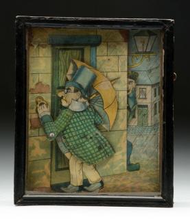 Appraisal: Paper Lithograph Diorama w Music Box Music box operates at