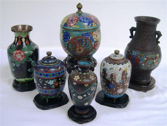 Appraisal: Asian cloisonn enamel including two small vases and three covered