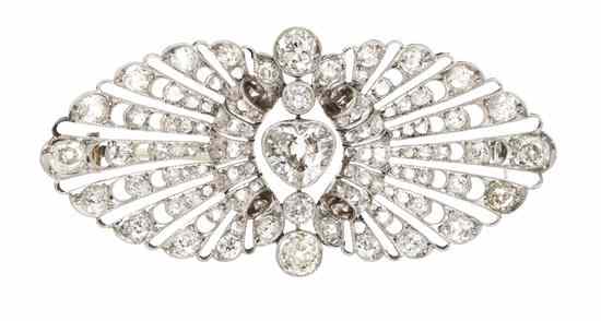 Appraisal: An Edwardian Platinum and Diamond Brooch containing one heart shape