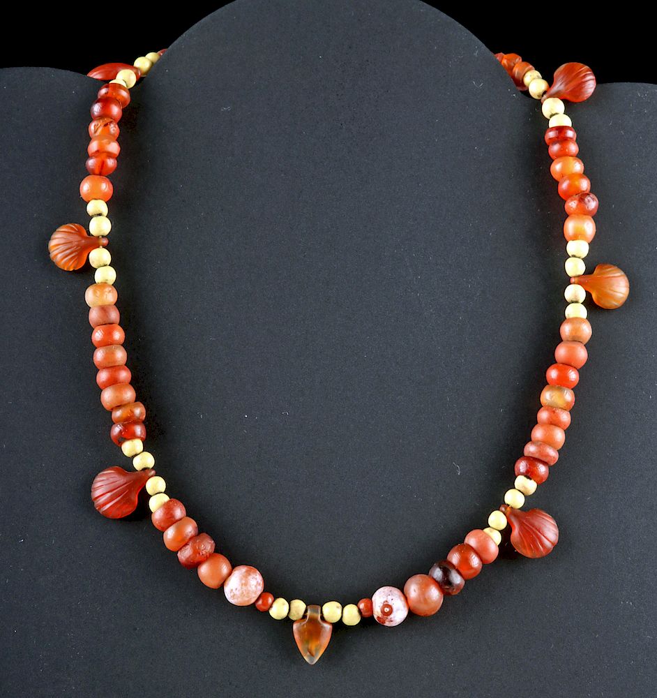 Appraisal: Egyptian Jasper Carnelian Necklace - Shell Amulets Ancient Egypt Late