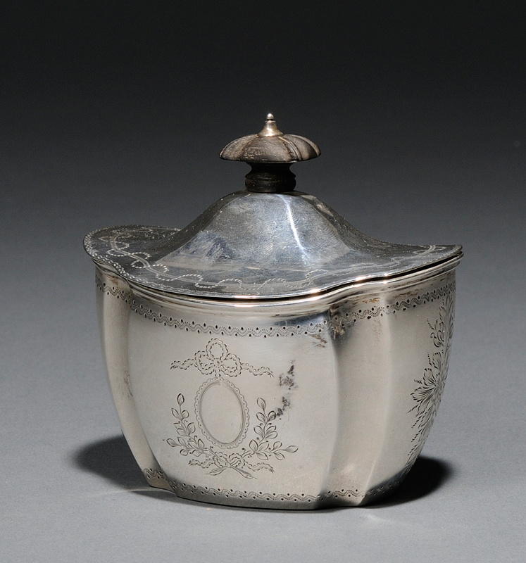 Appraisal: English Silver Lidded Sugar London hinged top with wood finial