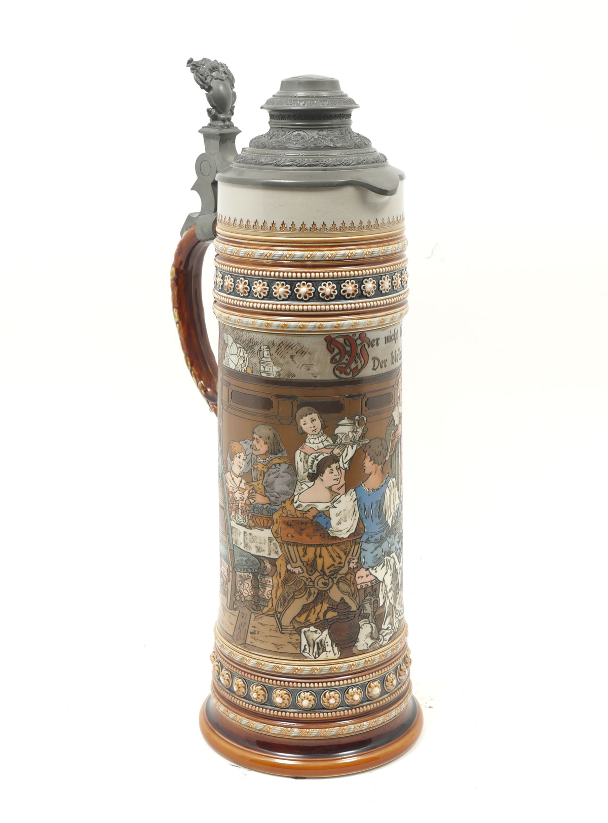 Appraisal: LARGE FIGURAL TAVERN METTLACH STEIN German Mettlach lidded beer stein