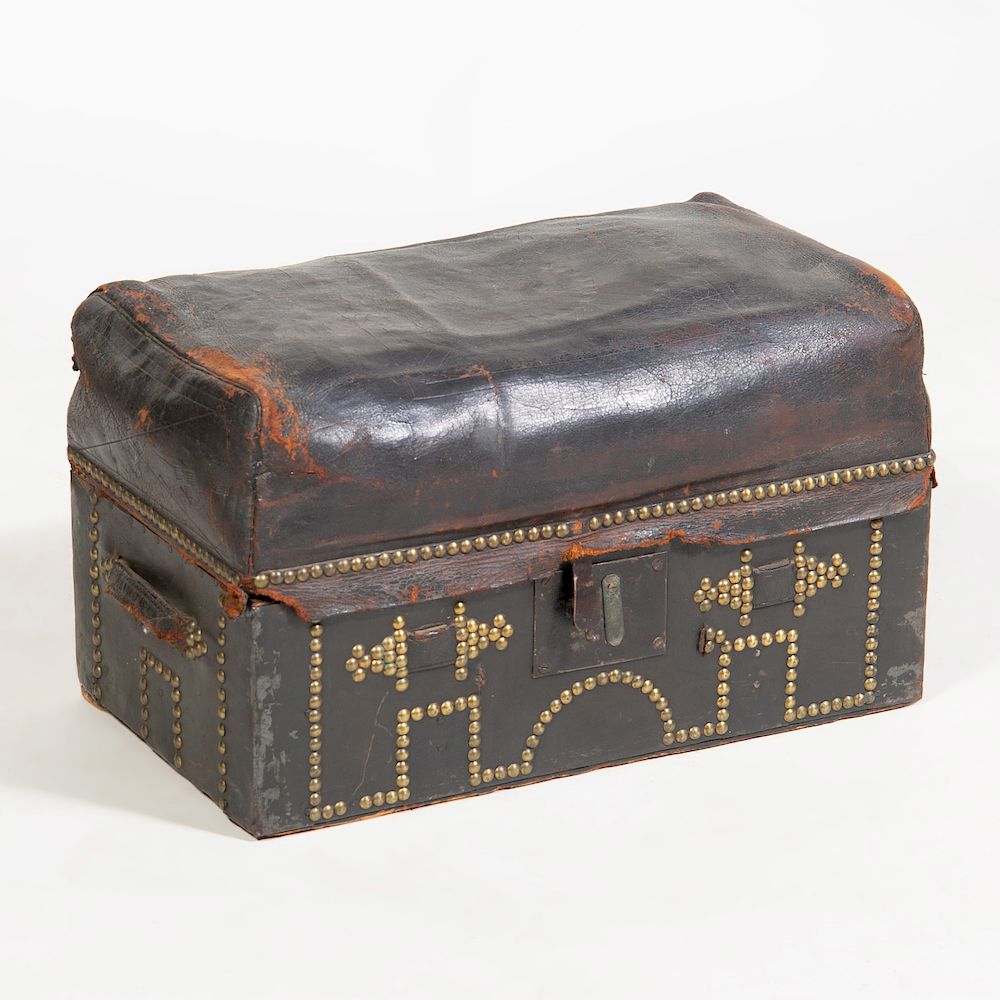 Appraisal: American Brass Studded Leather Trunk With a paper label from