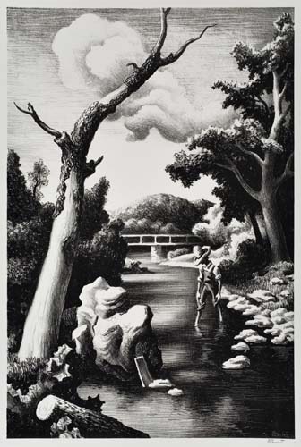 Appraisal: THOMAS HART BENTON Shallow Creek Lithograph x mm x inches