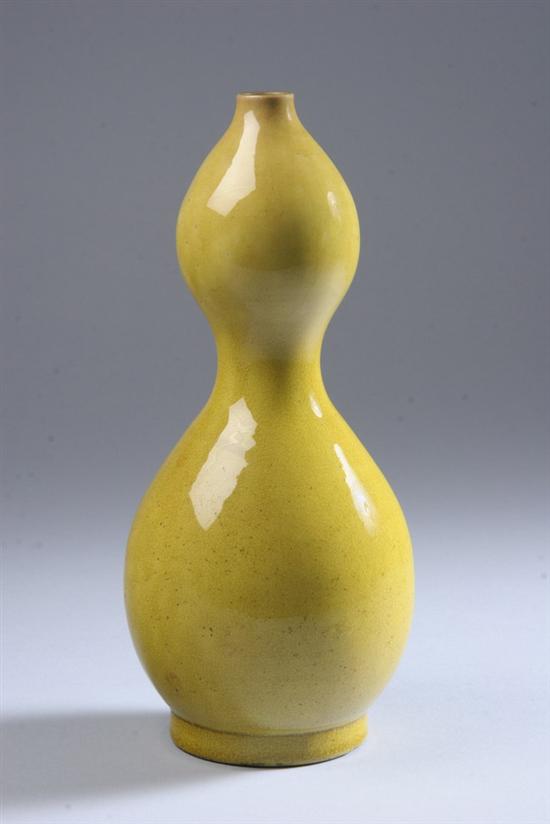 Appraisal: CHINESE YELLOW GLAZED PORCELAIN DOUBLE GOURD VASE th century -