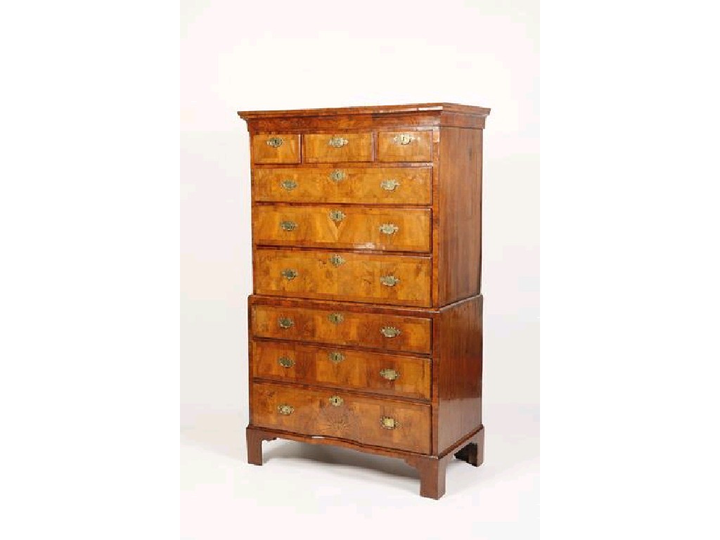 Appraisal: A GEORGE I WALNUT VENEERED CHEST ON CHEST the upper