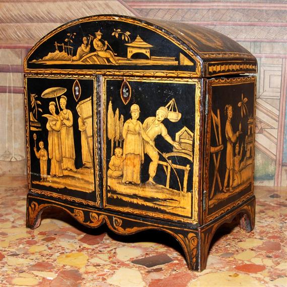 Appraisal: MINIATURE LACQUER CABINET George III England circa Wood lacquered on