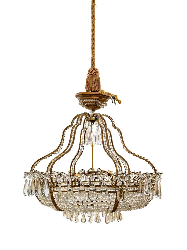 Appraisal: An Italian Beaded Gilt Metal Six-Light Chandelier with a Rope