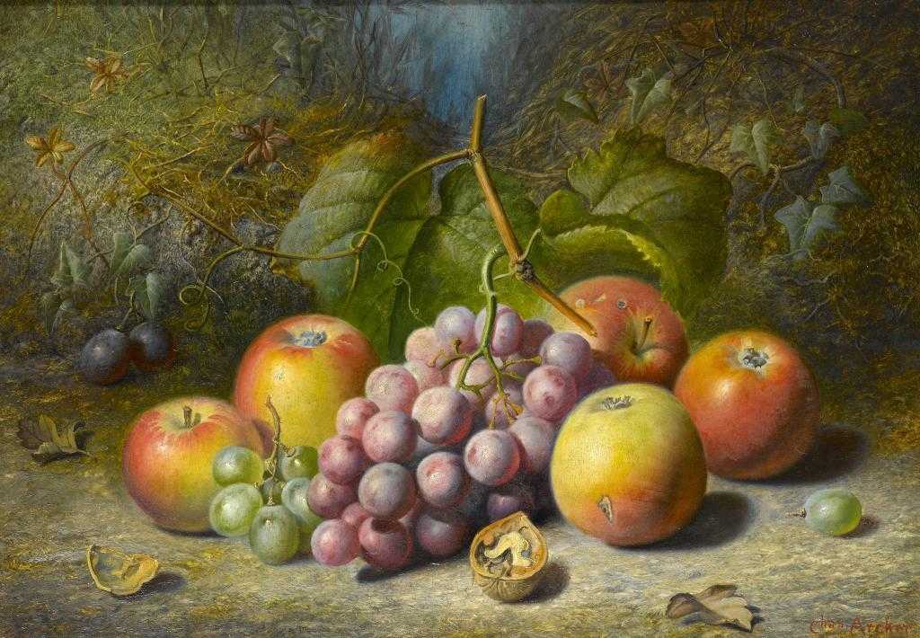 Appraisal: CHARLES ARCHER - STILL LIFE WITH APPLES GRAPES PLUMS AND