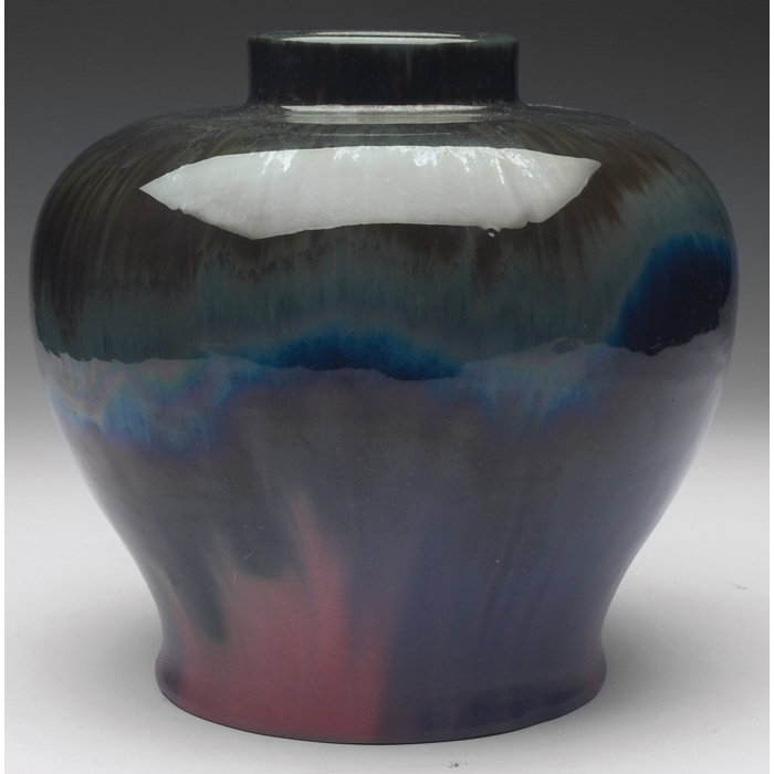 Appraisal: Fulper vase bulbous shape covered in a multicolored flambe glaze