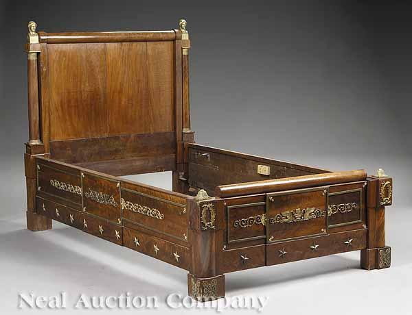 Appraisal: An Antique Empire-Style Gilt Bronze-Mounted Mahogany Bedstead th c the