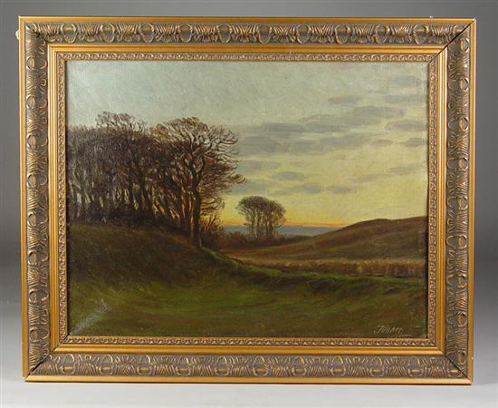 Appraisal: Oil on Canvas of Evening Scene With trees Signed lower