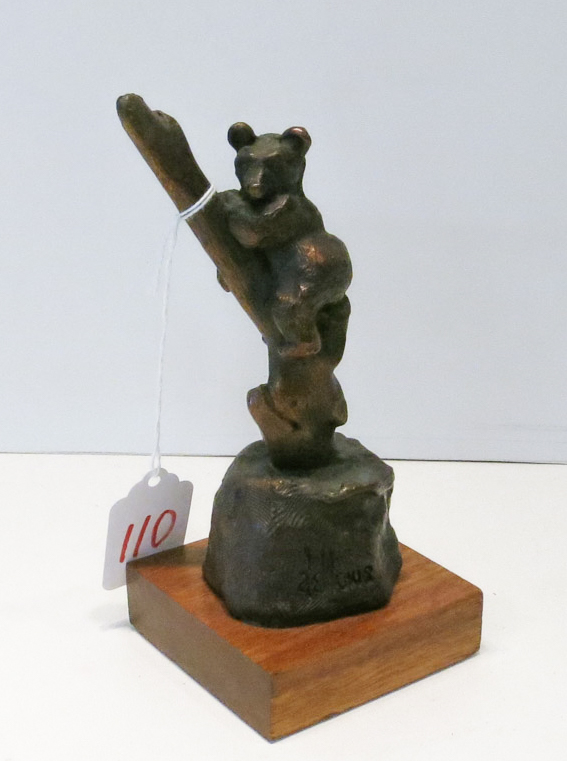 Appraisal: FRED FELLOWS AMERICAN B BRONZE SCULPTURE bear cub in tree