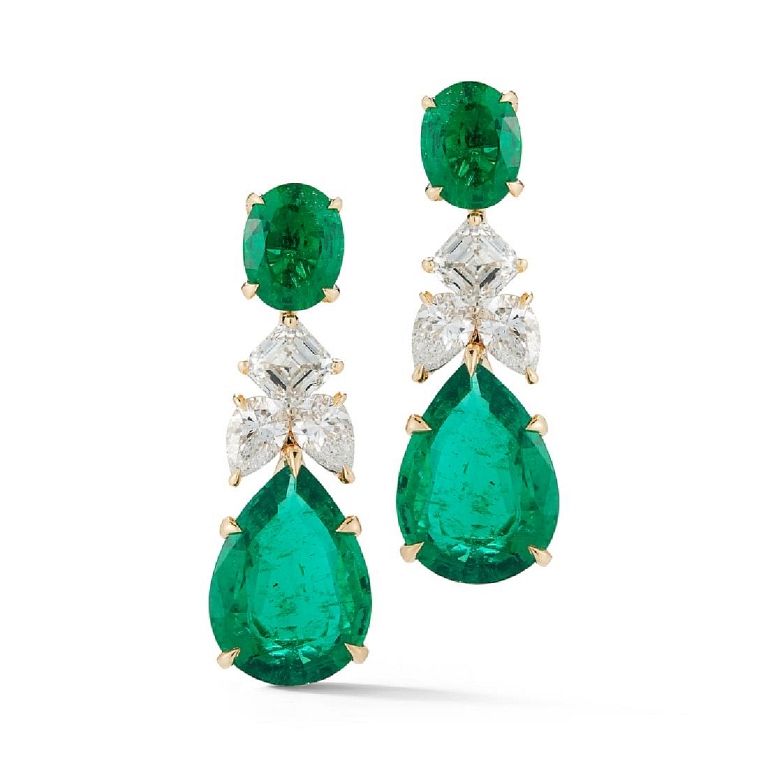 Appraisal: ct Emerald And ct Diamond Earrings A dynamic play on