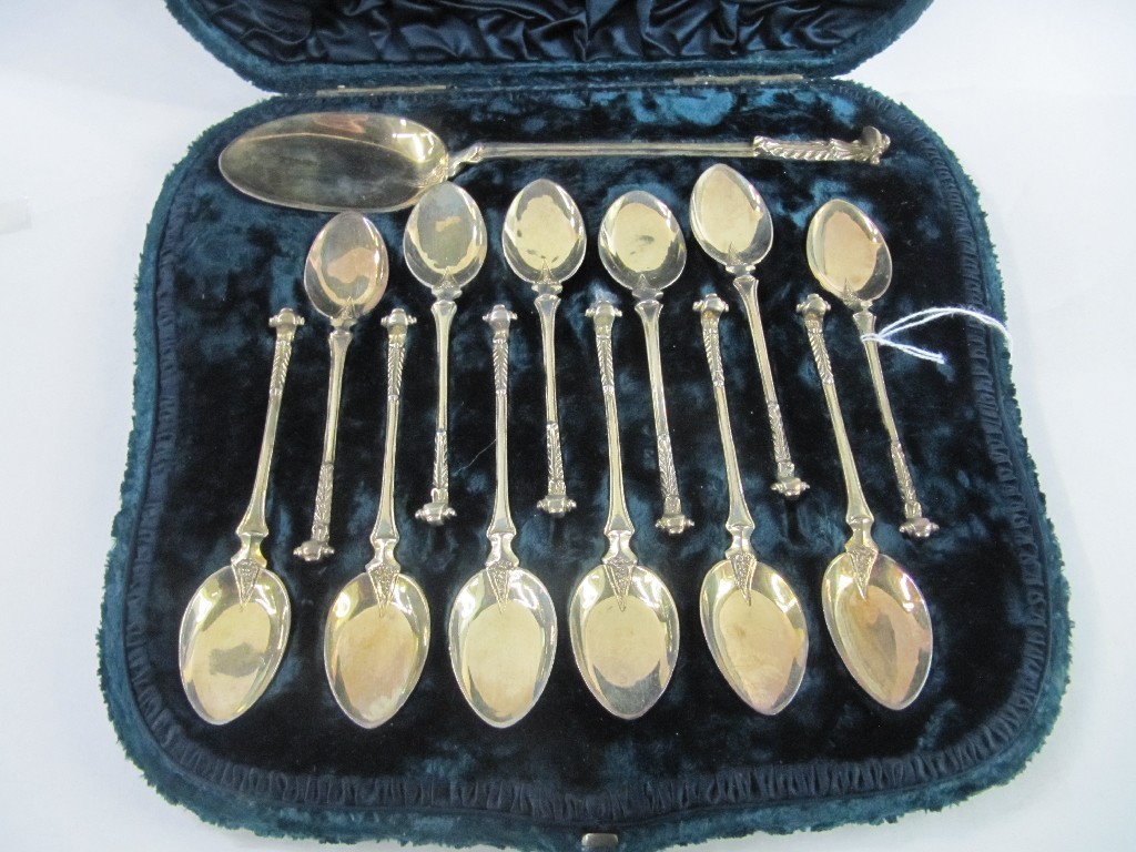 Appraisal: Cased set of twelve silver spoons and a serving spoon