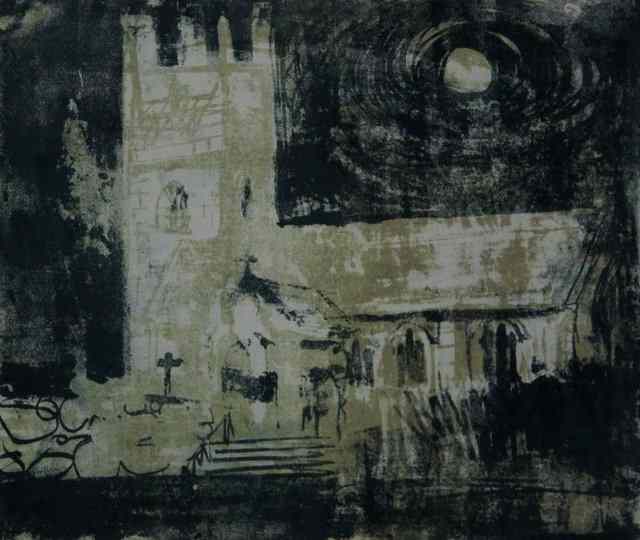 Appraisal: After John Piper Church at Night with Full Moon lithograph