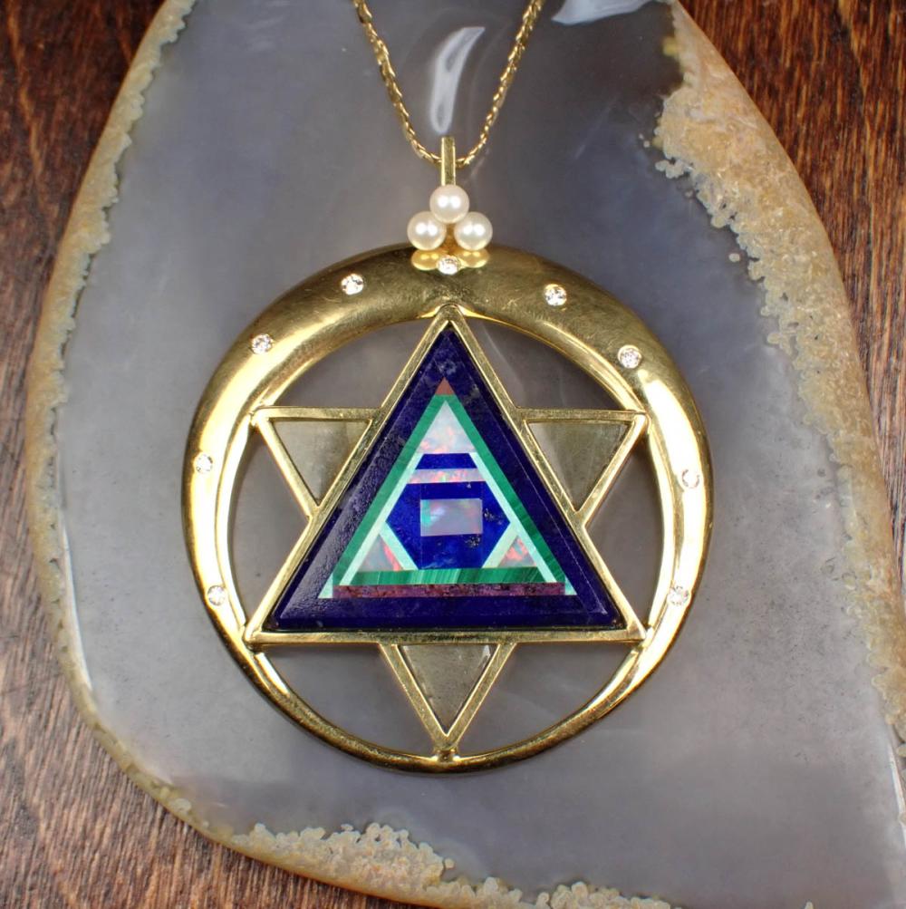 Appraisal: INLAID STAR OF DAVID PENDANT NECKLACE with a k yellow