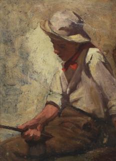 Appraisal: WPA School Boy with Fishing Pole WPA School Boy with