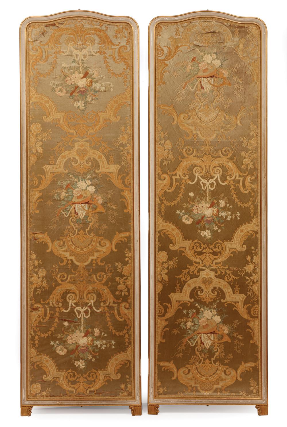 Appraisal: Continental Creme Peinte and Parcel Gilt Two-Panel Screen th c