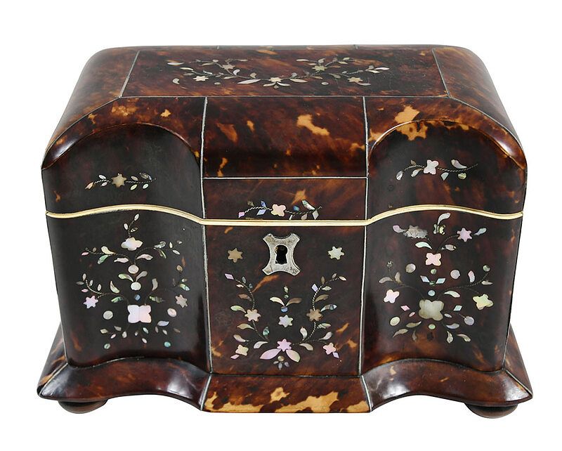 Appraisal: Tortoise and Mother of Pearl Inlaid Tea Caddy British th