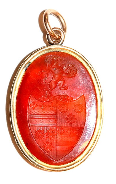 Appraisal: AN OVAL PENDANT set with cornelian and engraved with a