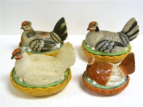 Appraisal: Three th century Staffordshire polychrome hens on nest one with