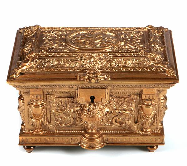 Appraisal: A Renaissance Revival gilt bronze jewelry casket width in