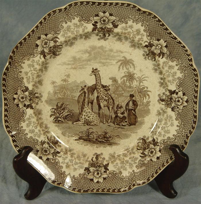 Appraisal: Brown transfer Staffordshire plate Giraffe pattern marked Stoneware JR Published