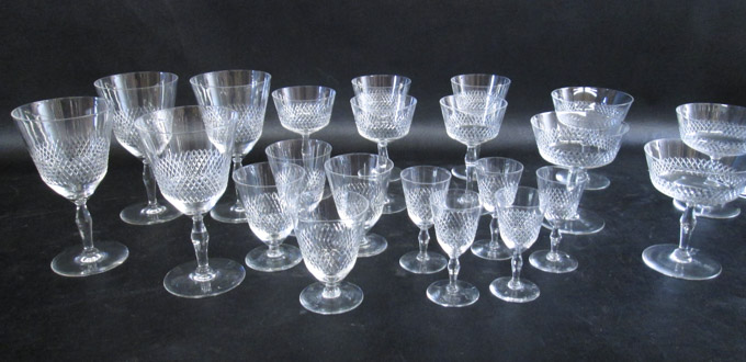 Appraisal: KOSTA-BODA DIAMOND CUT CRYSTAL STEMWARE SET fifty-eight pieces comprised of