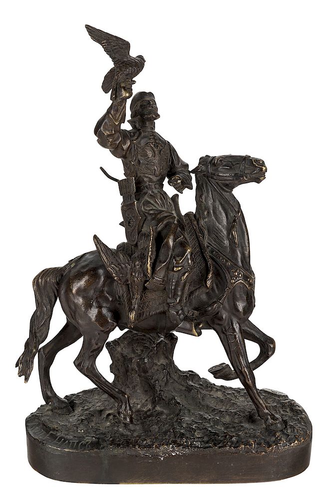 Appraisal: A BRONZE SCULPTURE OF A FALCONER BASED ON THE MODEL