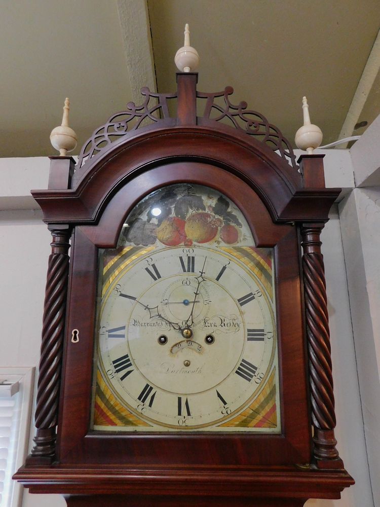 Appraisal: EZRA KELLEY DARTMOUTH TALL CLOCK Rare circa flame mahogany tall