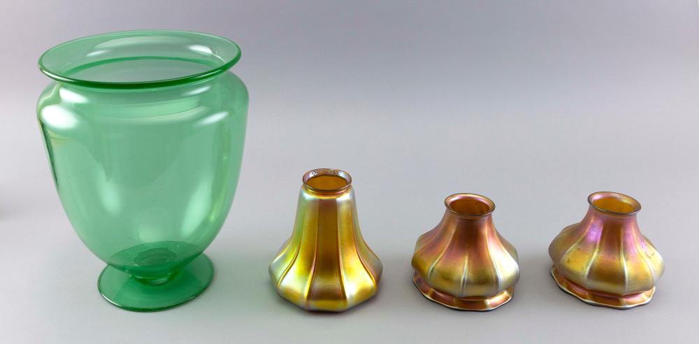 Appraisal: THREE ART GLASS LAMPSHADES TH CENTURY HEIGHTS FROM TO THREE