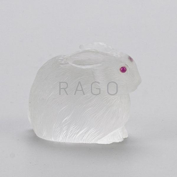 Appraisal: CARVED ROCK CRYSTAL BUNNY WITH RUBY EYES Condition Report