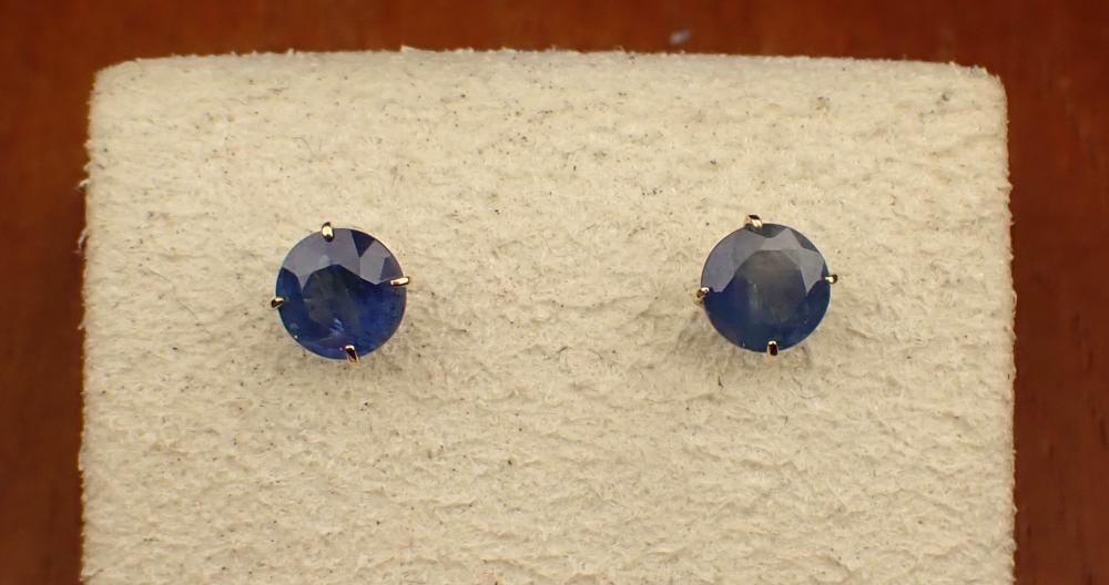 Appraisal: PAIR OF SAPPHIRE AND FOURTEEN KARAT GOLD EAR STUDS each