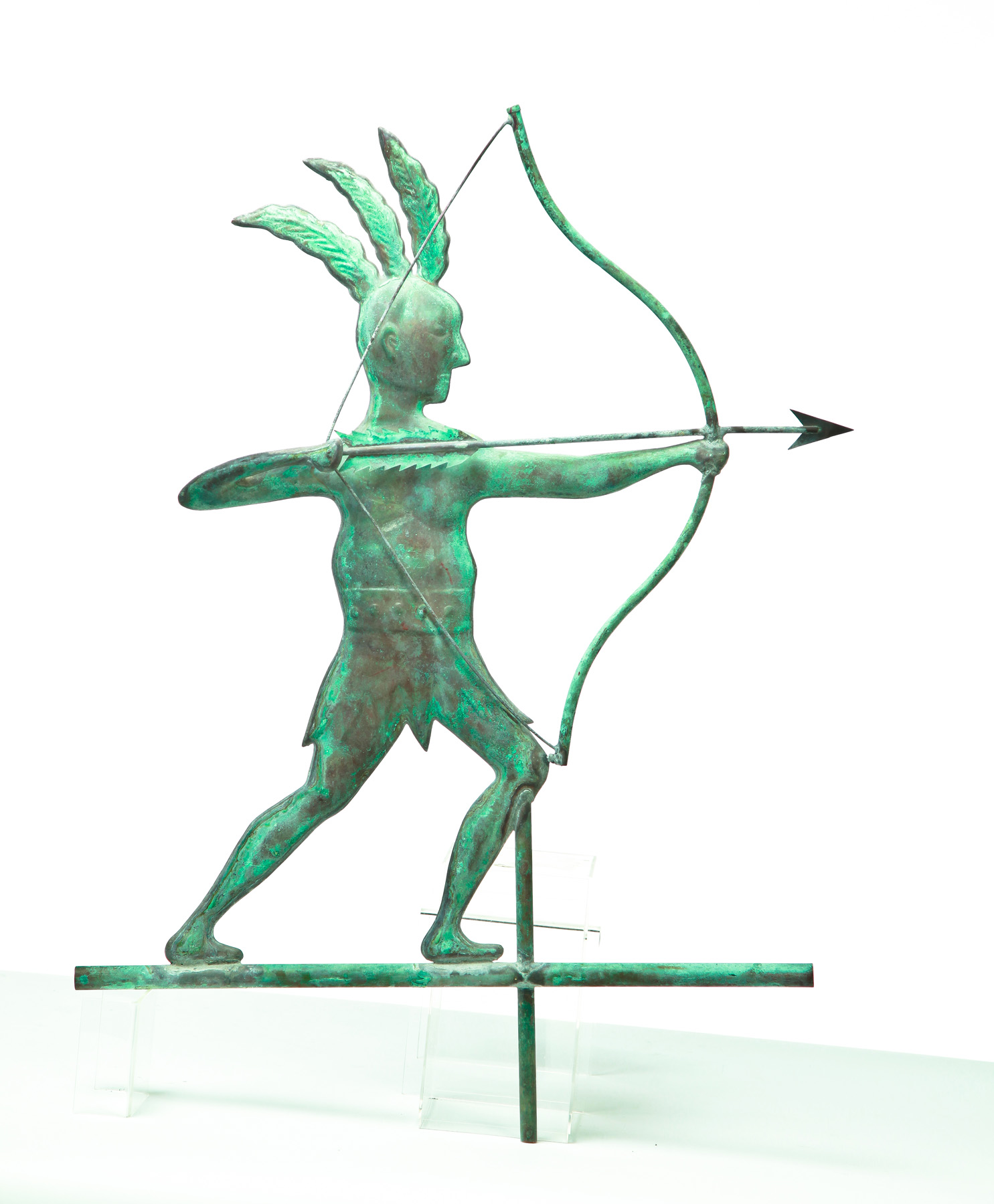 Appraisal: AMERICAN INDIAN WEATHERVANE Twentieth century Copper full-bodied Indian with verdigris