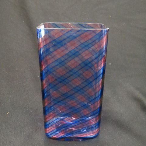 Appraisal: Italian Art Glass Vase red blue ribbon style excellent