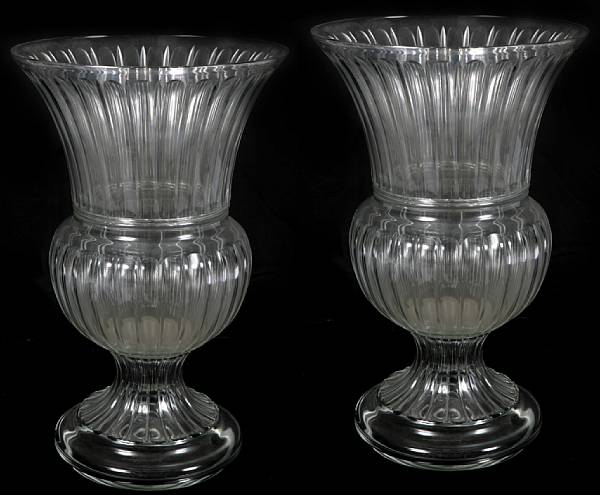 Appraisal: A pair of large Baccarat style crystal urns height in