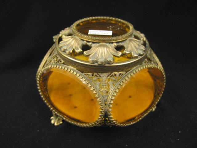 Appraisal: Ornate Jewelry Box beveled amber glass fancy ormoulu