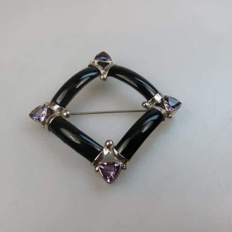 Appraisal: Nepalese Sterling Silver Square Brooch bezel set with trilliant cut